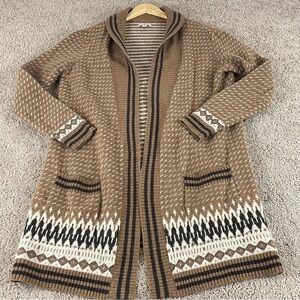 LL Bean Signature Cardigan Women's Large Sweater Wool Fair Isle Lodge Cabin R2